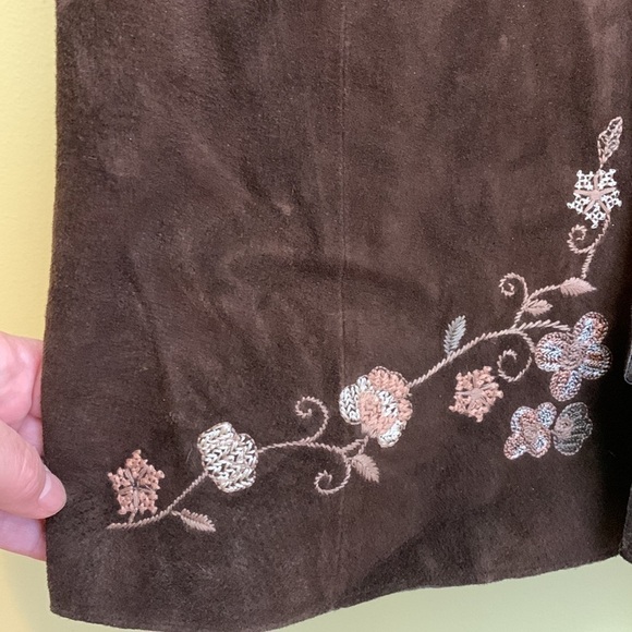 Michael Hoban Ezza Vintage Brown Leather Floral Embroidered Duster Trench Coat 4 - Picture 4 of 17